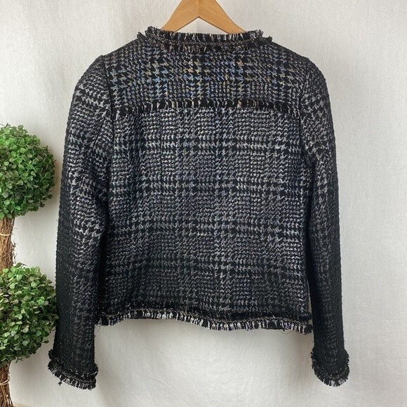 Vertigo Black & Gray Woven Collarless Blazer Jacket S - Picture 3 of 11